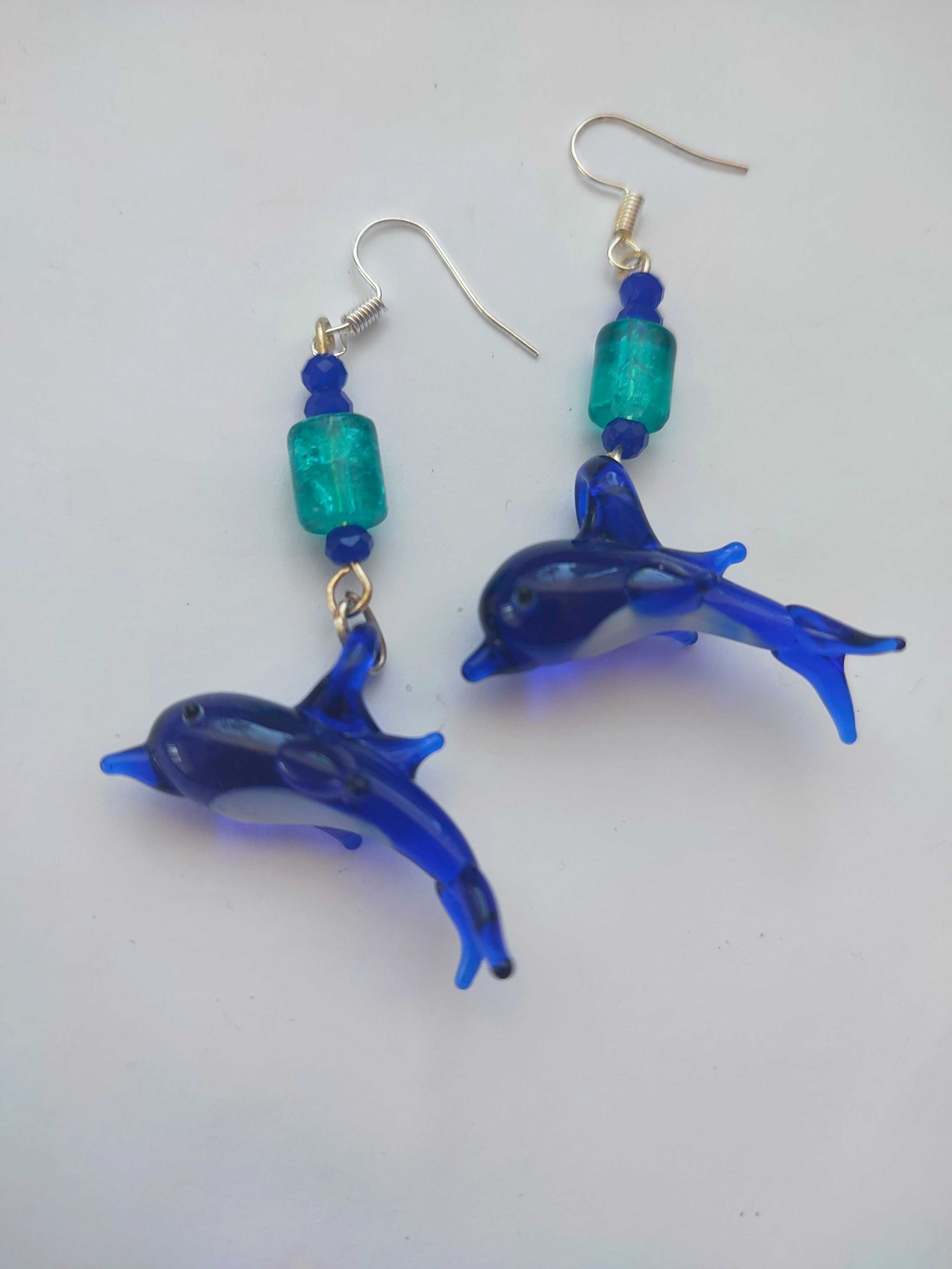 Сережки з синім дельфіном Lampwork