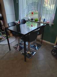 Stół, czarne szkło i 4 krzesła Hocker