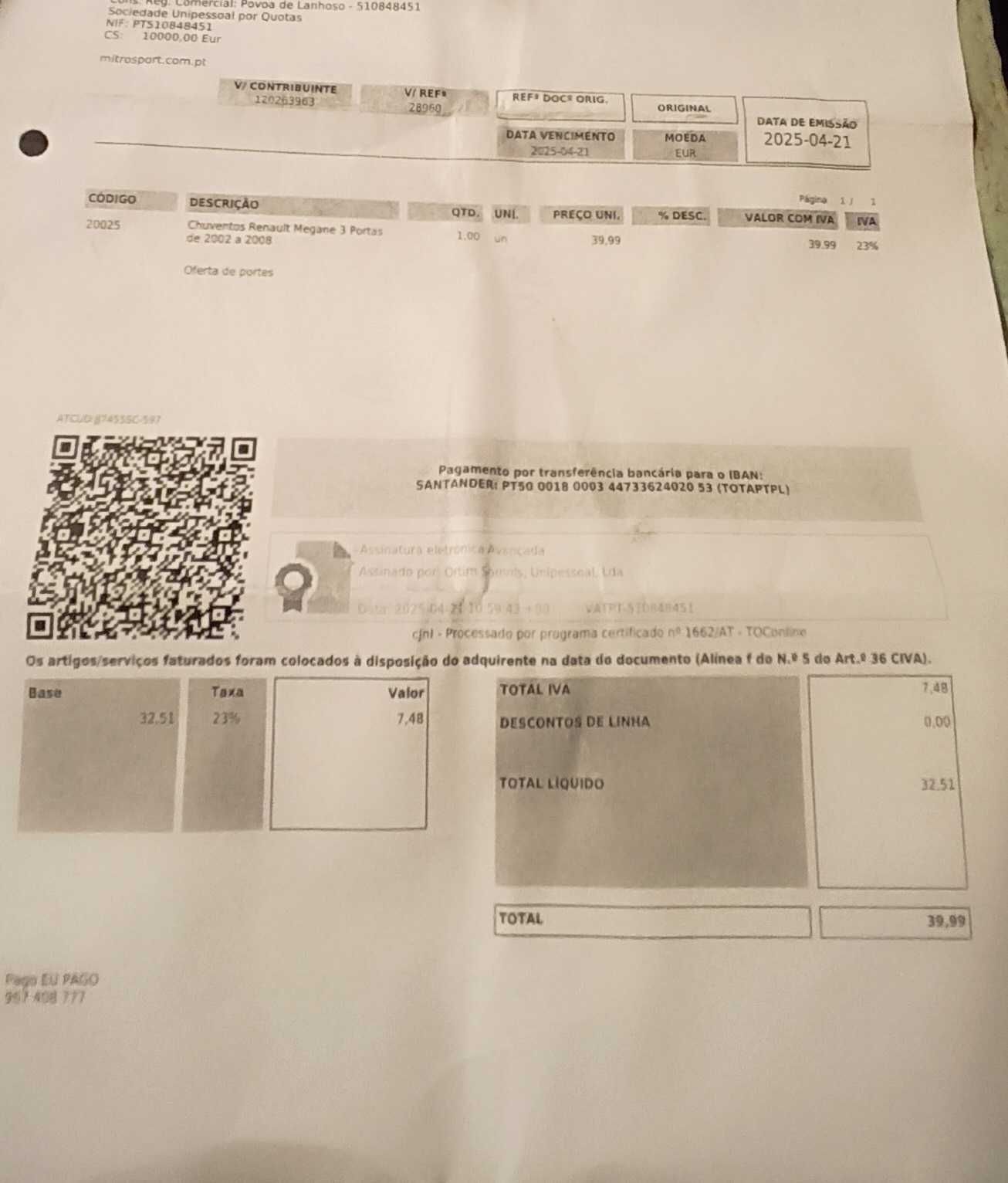 Chuventos Renault megane2 para 3 portas. Novos (ainda na embalagem)