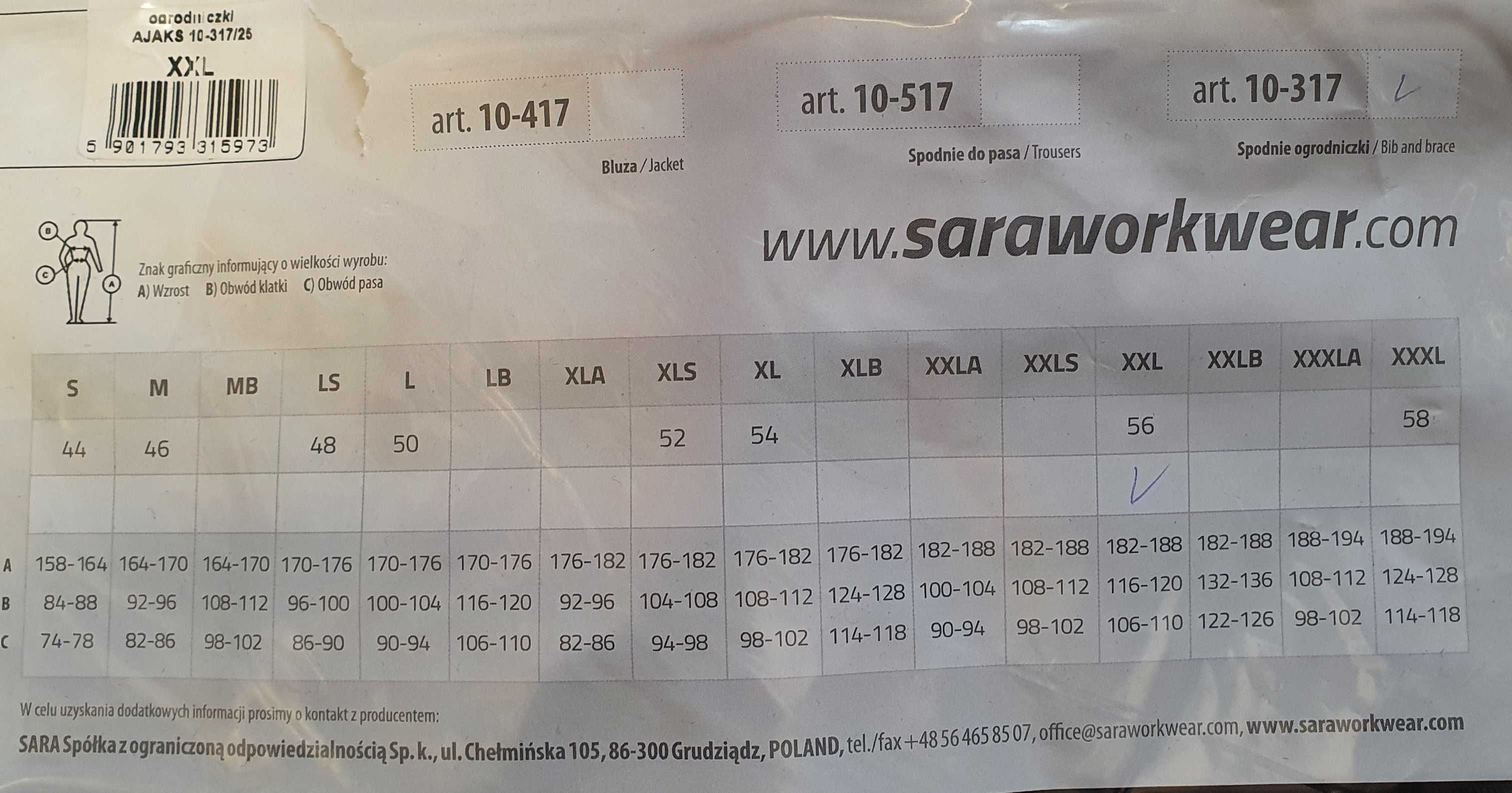 Spodnie robocze ogrodniczki Sara Ajaks 10-317/25 rozmiar 56 XXL
