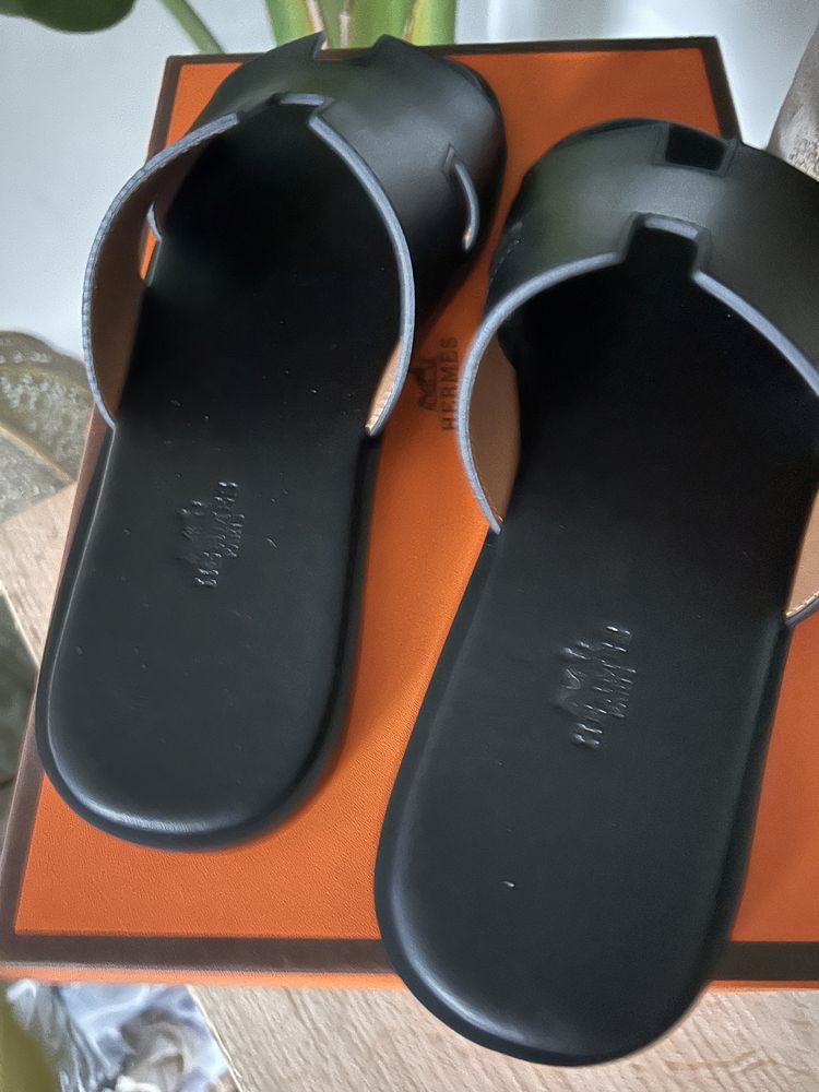 Klapkie męskie Hermes Izmir 28 cm skora naturalna buty na lato czarne