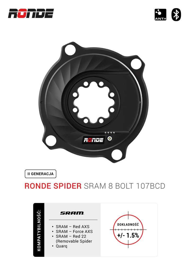 RONDE pomiar mocy II generacji  SRAM 8 bolt 107 BCD Sram FORCE RED Axs