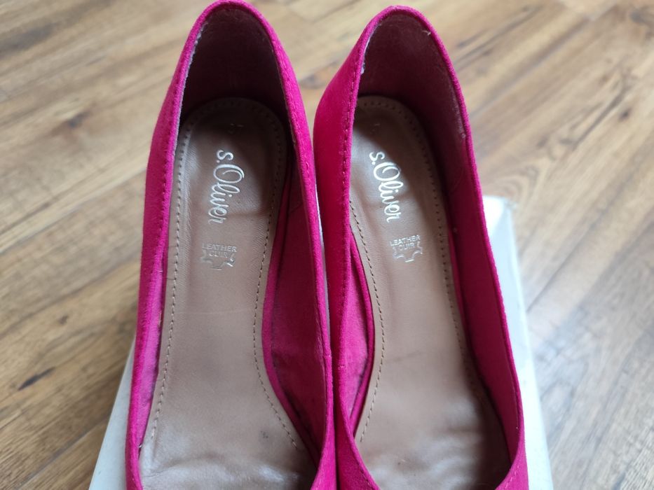 Fuksja różowe buty na obcasie 37 zamsz magenta skóra naturalna