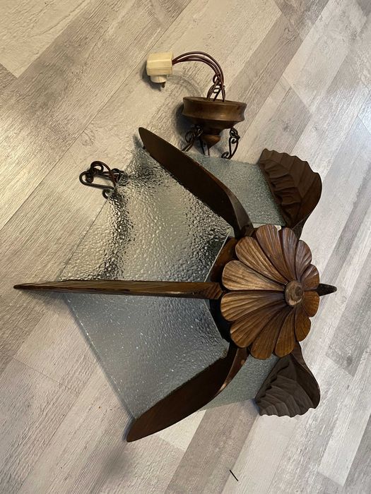 Lampa wisząca vintage drewno + szkło