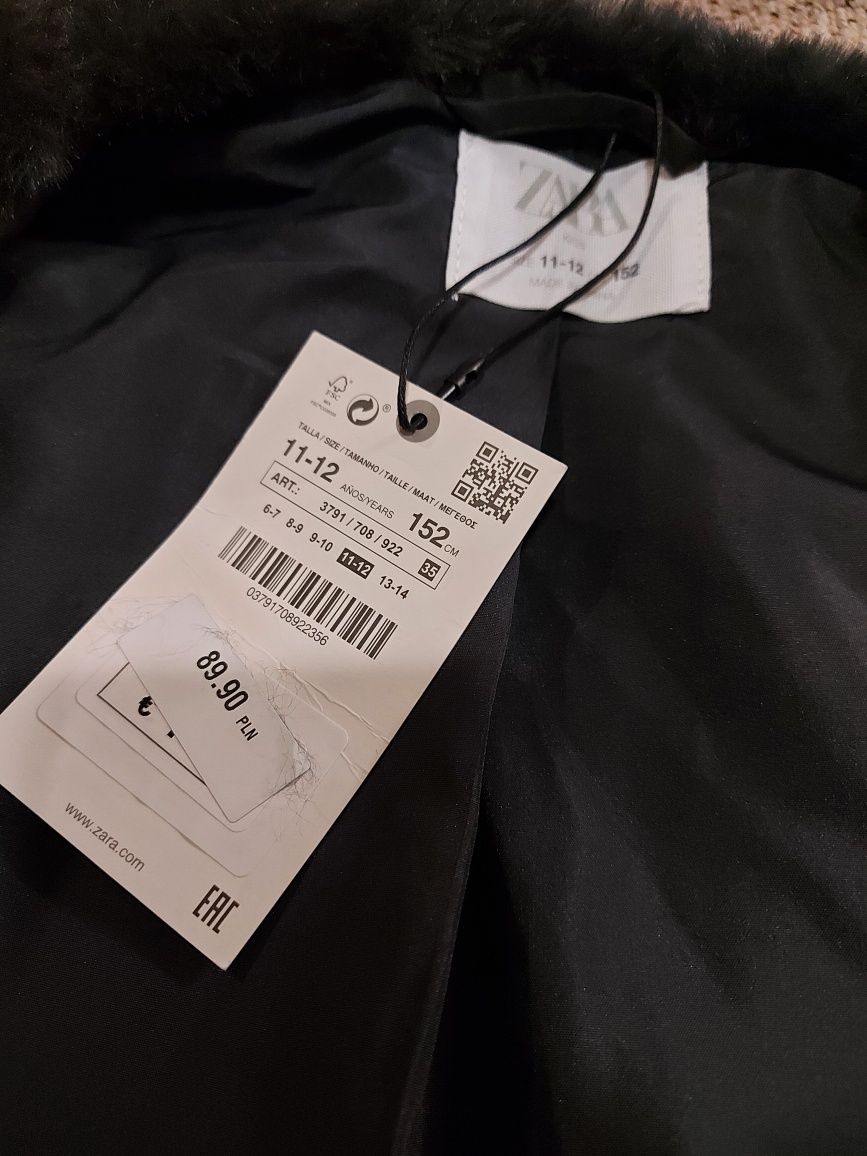 Zara nowy bezrękawnik 152-158 cm XS 34 futerko kamizelka grafitowa miś