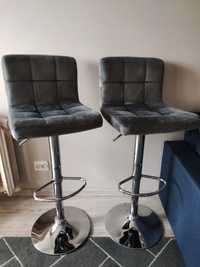 Hokery szare welurowe srebrne nóżki krzesła barowe