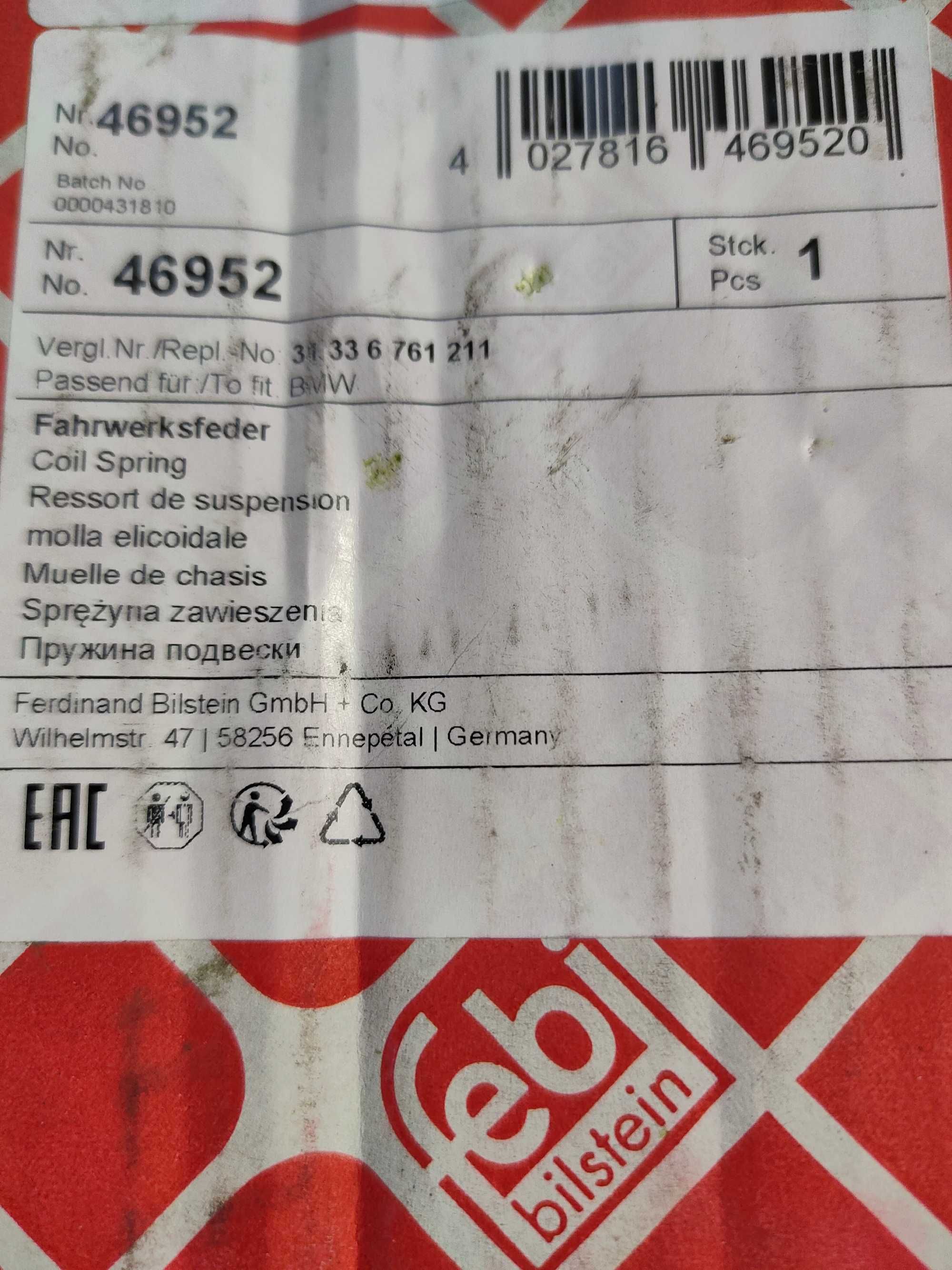 Sprężyny zawieszenia Febi Bilstein BMW E60 Nowe!!!