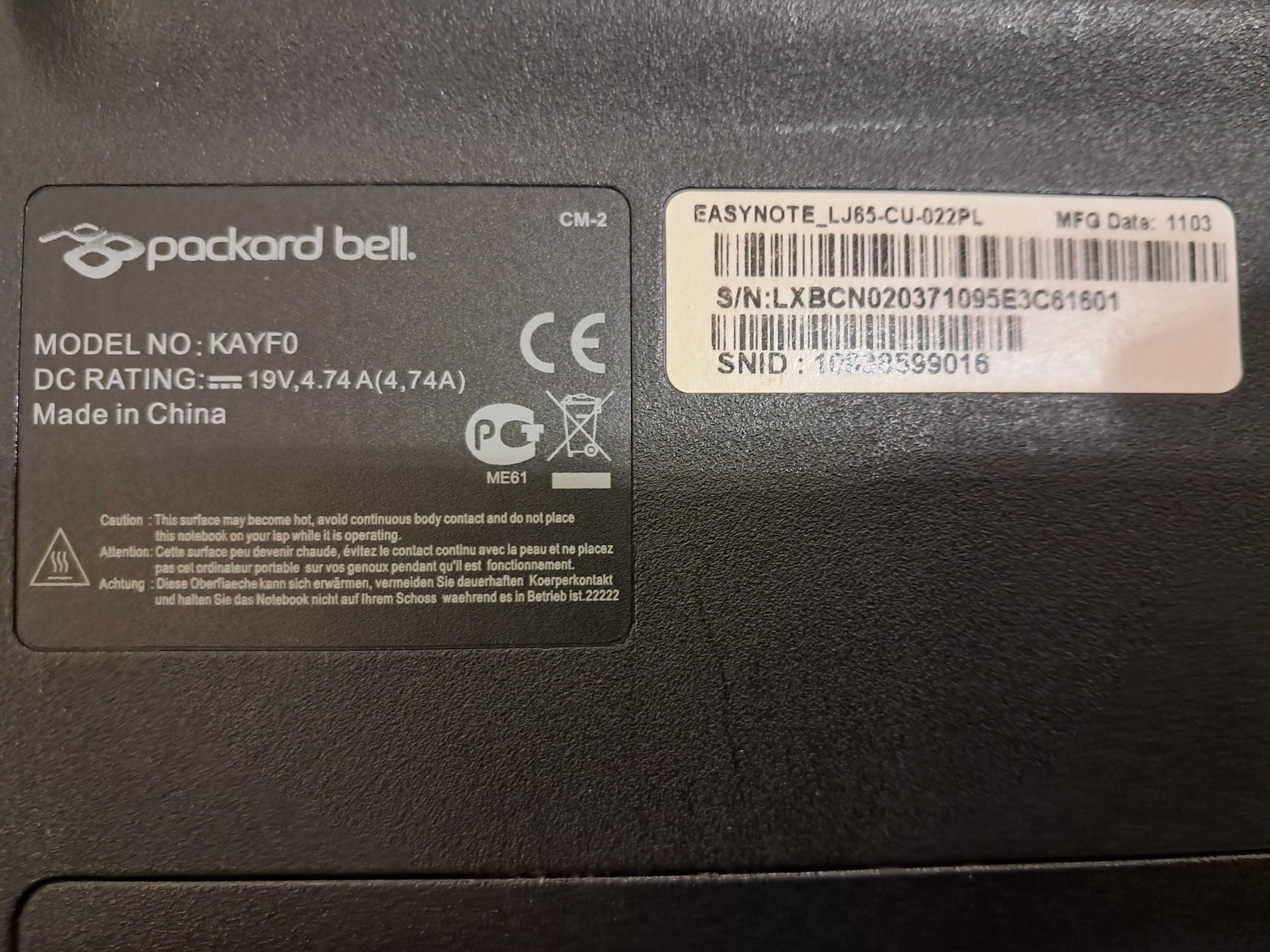 Laptop Packard Bell 17" KAYF0 Easy Note LJ65