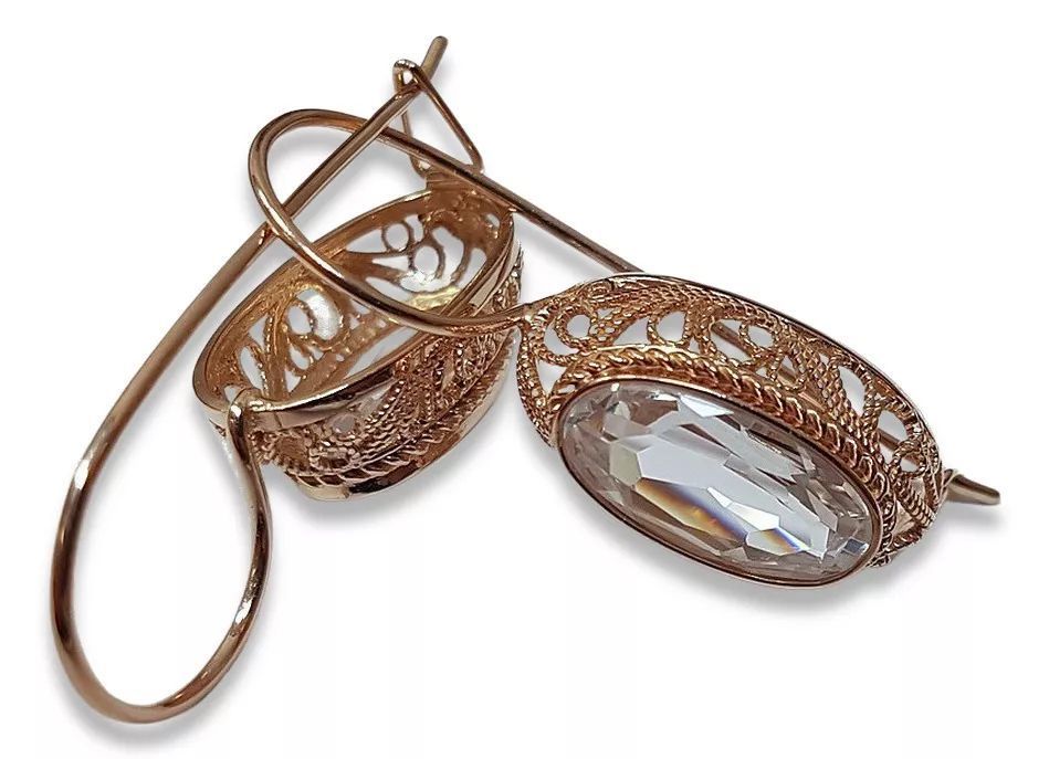 Kolczyki z różowego czerwonego 14k złota 585 cyrkoniami vec023 Poznań