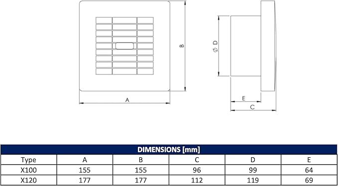 Nowoczesny Wentylator Łazienkowy EUROPLAST 120 mm z Timerem