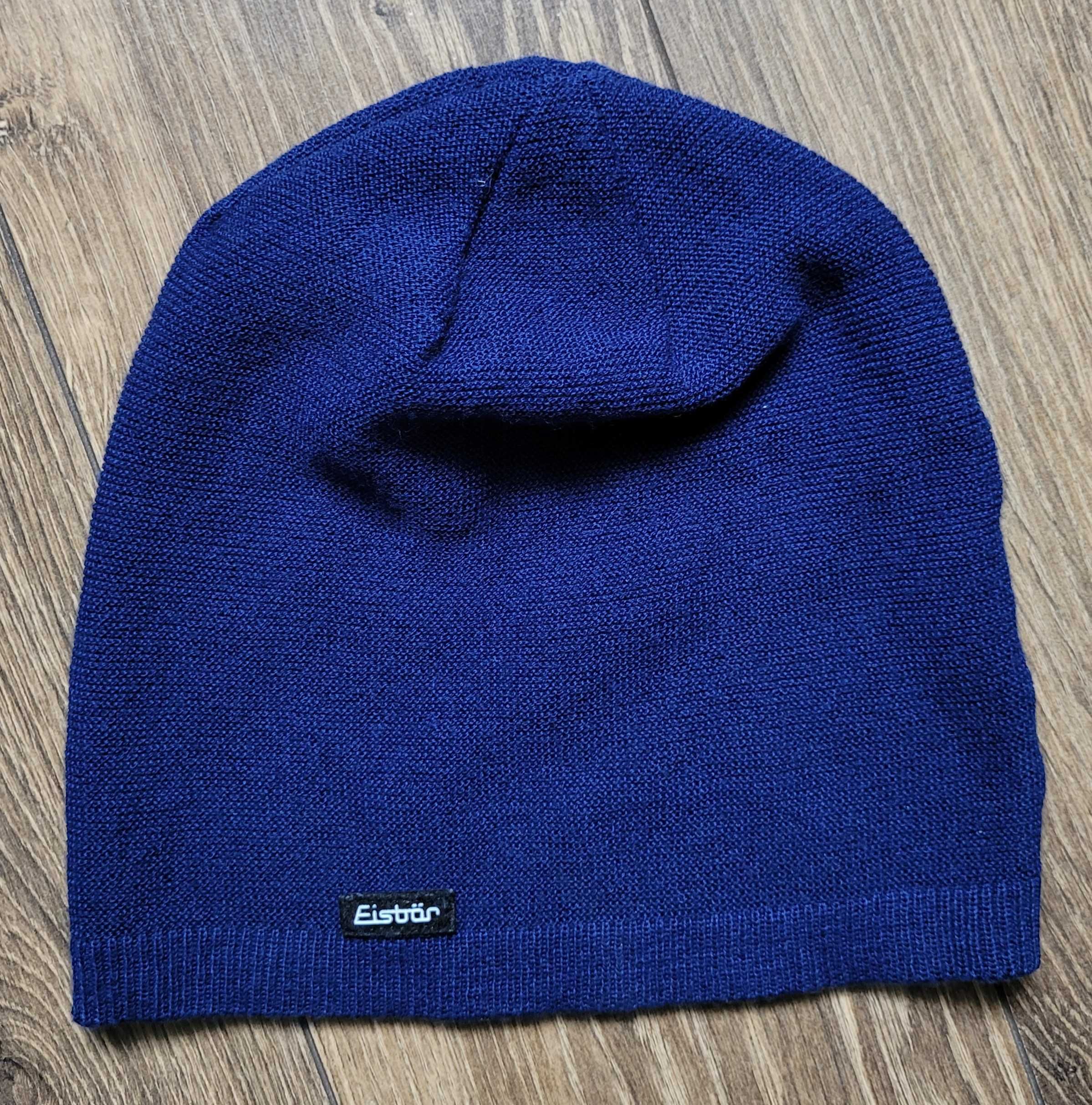 czapka beanie zimowa Eisbar niebieska 50% wełna merino cienka lekka