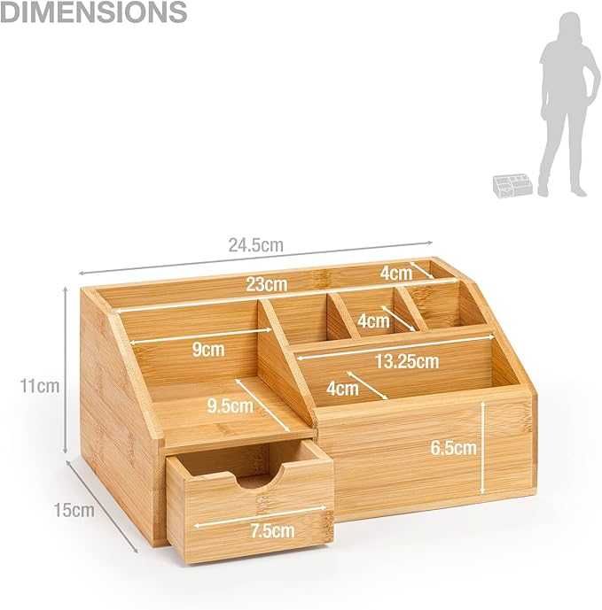 Przybornik na biurko z szufladą, Relaxdays bambusowy organizer.