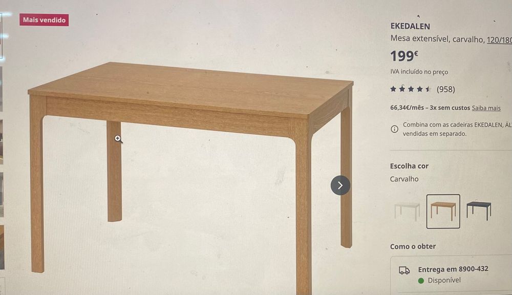 Mesa extensível Ekedalen Ikea 120/180cm