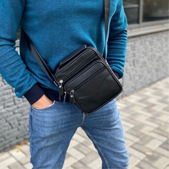 Чорна сумка для чоловіка шкіряна барсетка Gentalman base