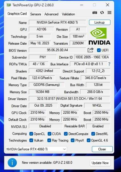 PNY GeForce RTX 4060 Ti 16GB XLR8 Verto EPIC-X
