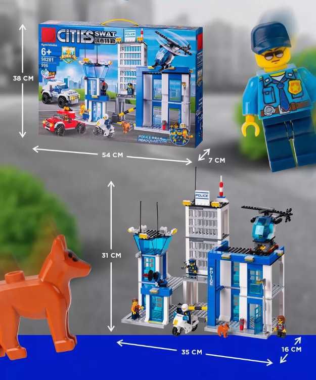 Klocki KONSTRUKCYJNE KOMISARIAT Policja Helikopter Figurki 996 el Lego