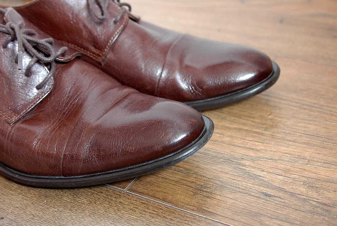 brązowe skórzane buty półbuty sznurowane derby LAN-KARS - rozmiar 36