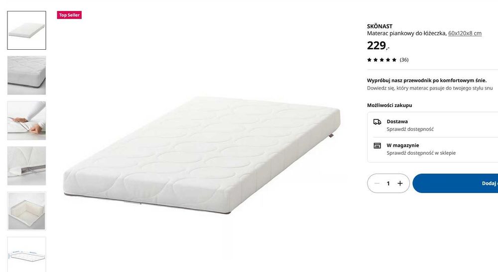 ZESTAW Ikea Sundvik za 1000 zł SPRZEDAM za 500 zł - łóżko, materac OKA