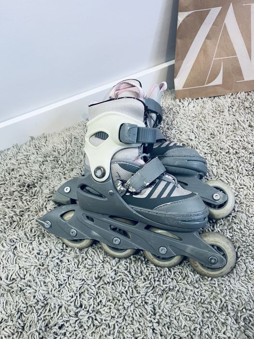 Rolki szare pudrowy roz dla dziewczynki wrotki 29,30,31,32,33