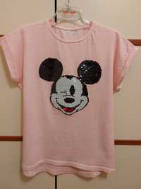 Bluzka różowa dziewczęca t-shirt bawełna cekiny Myszka Miki 134-140 cm