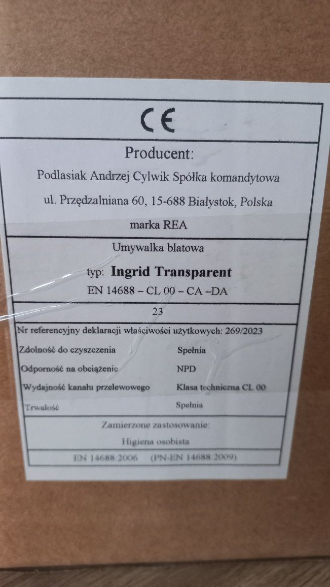 Umywalka Rea szklana transparentna okrągła