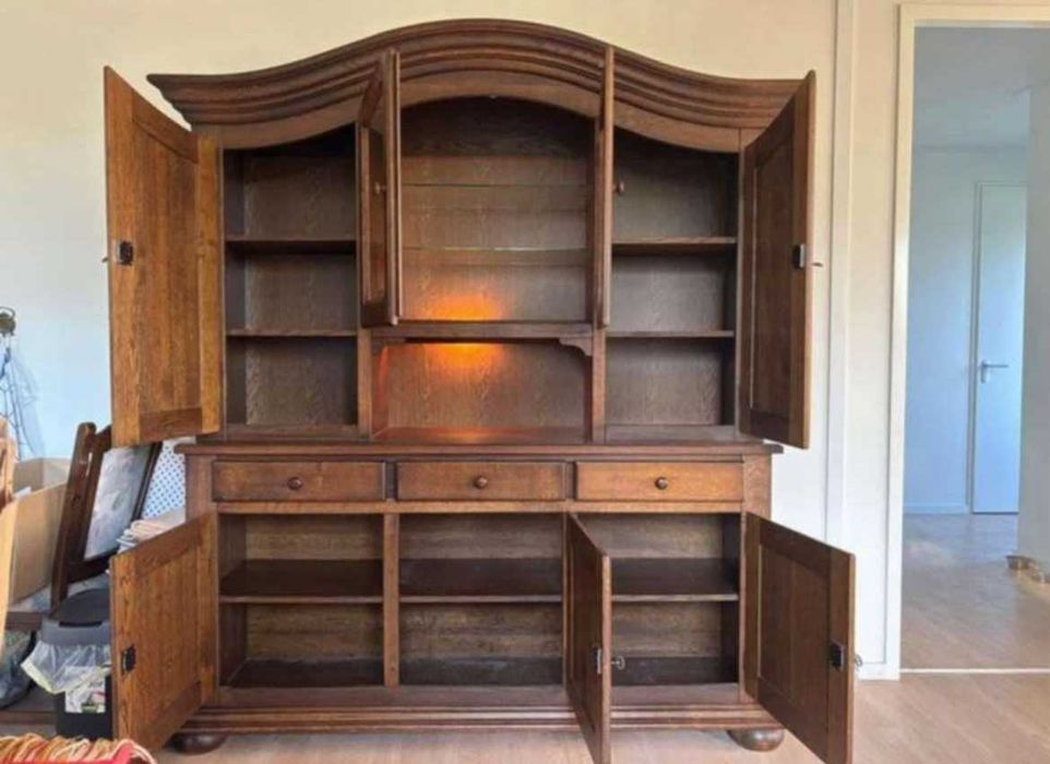 Piękny duży ciemny kredens drewniany dębowy masywny dąb FV DOWÓZ