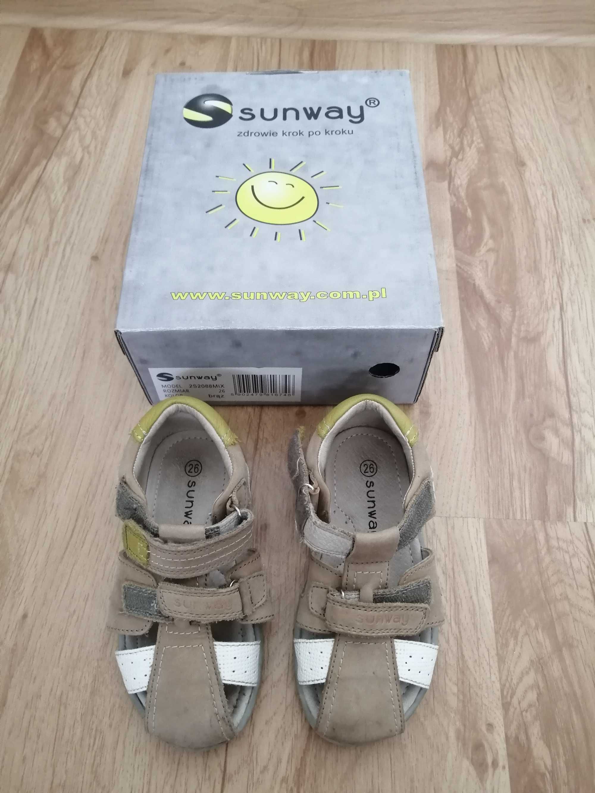 Buty, sandałki dziecięce SUNWAY rozmiar 26 na rzep, jak nowe, Skóra