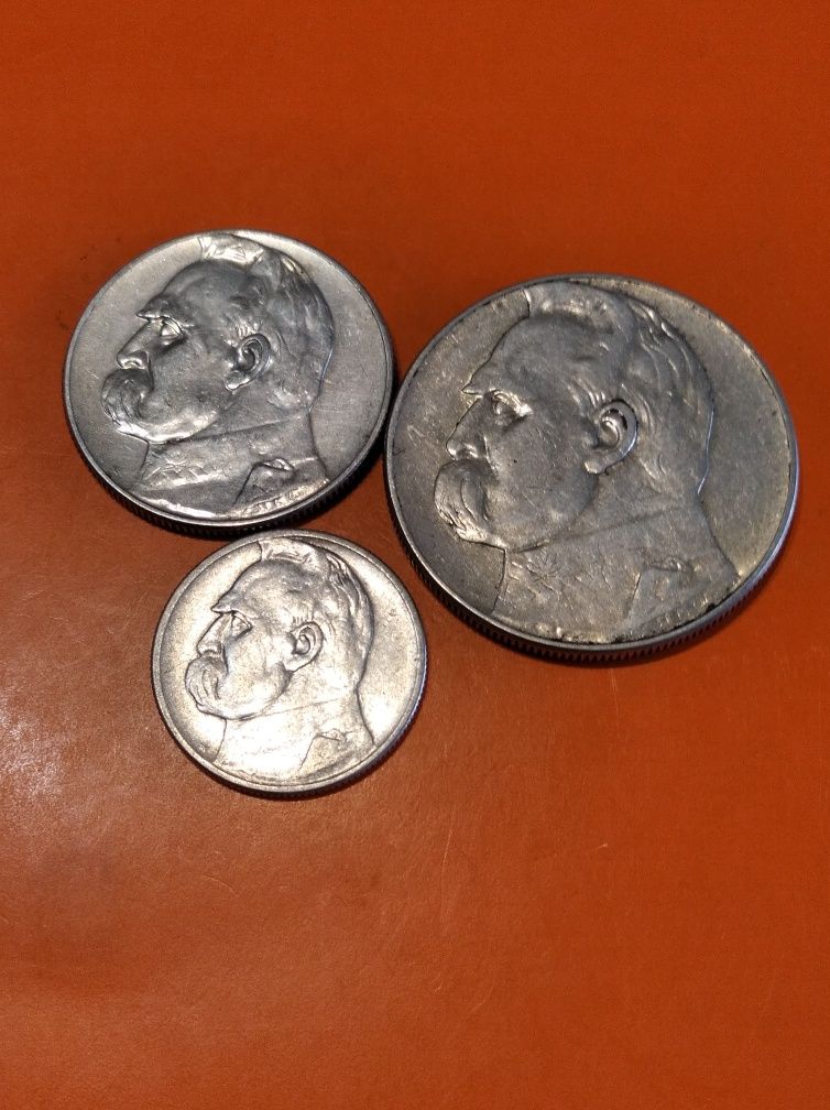Zestaw 2,5,10 Złotych Piłsudski 1934!/II Rp 3 szt/Ag 0.750