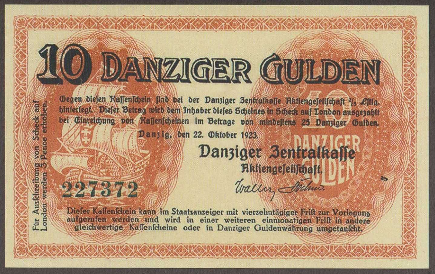 Wolne Miasto Gdańsk 10 guldenów 1923