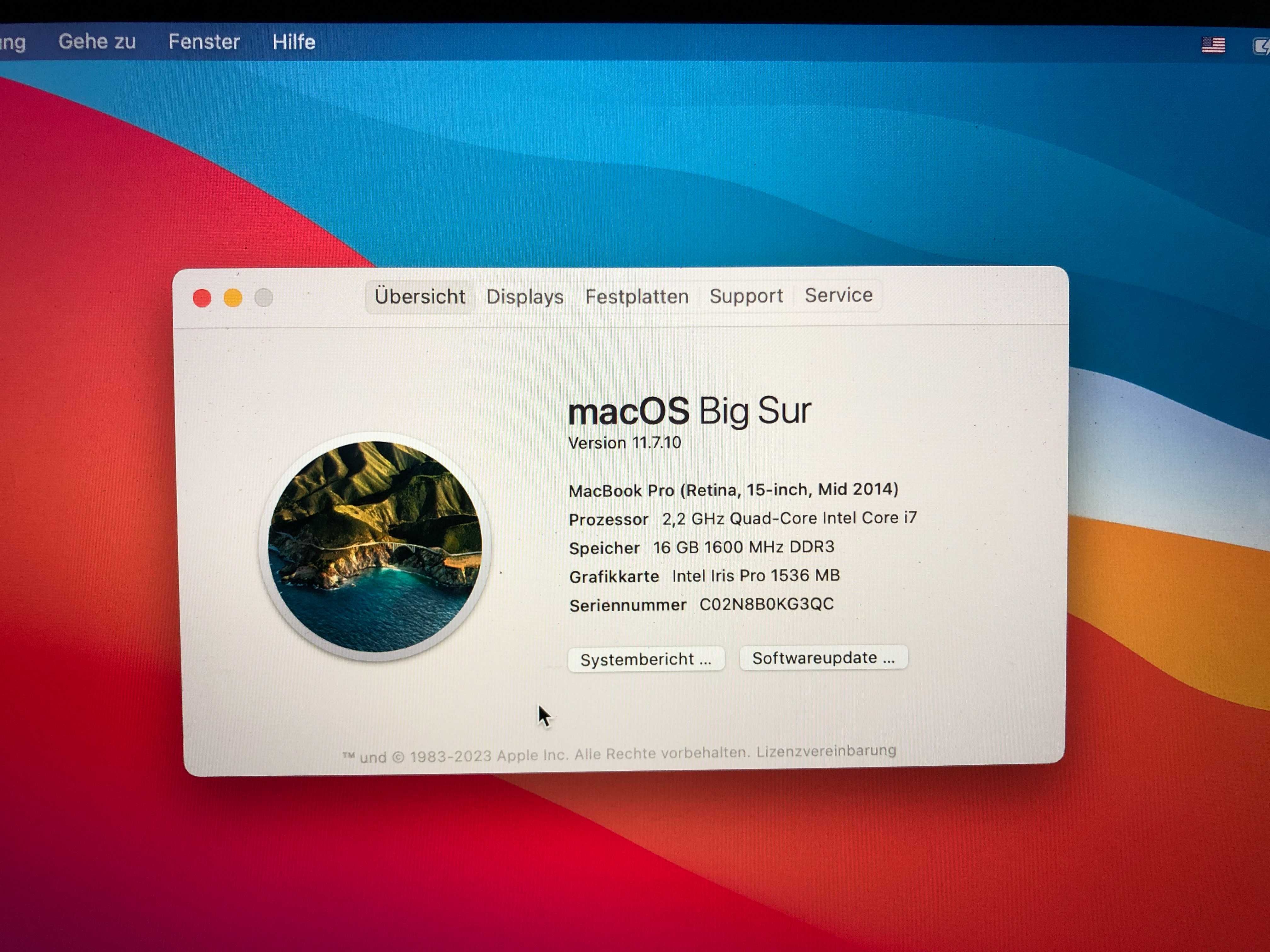 ноутбук MacBook Pro Retina A1398 Retina Mid 2014/16GB/ SSD 256/ Intel