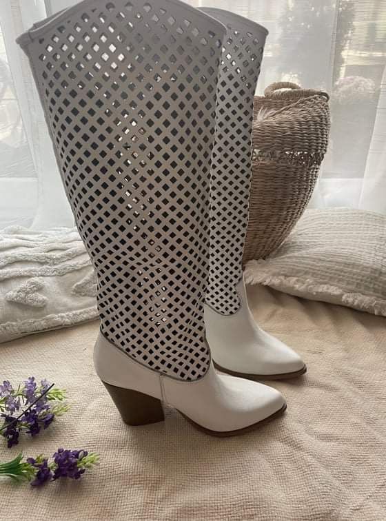 Eleganckie kozaki kowbojki ażurowe naturalna skóra kolory