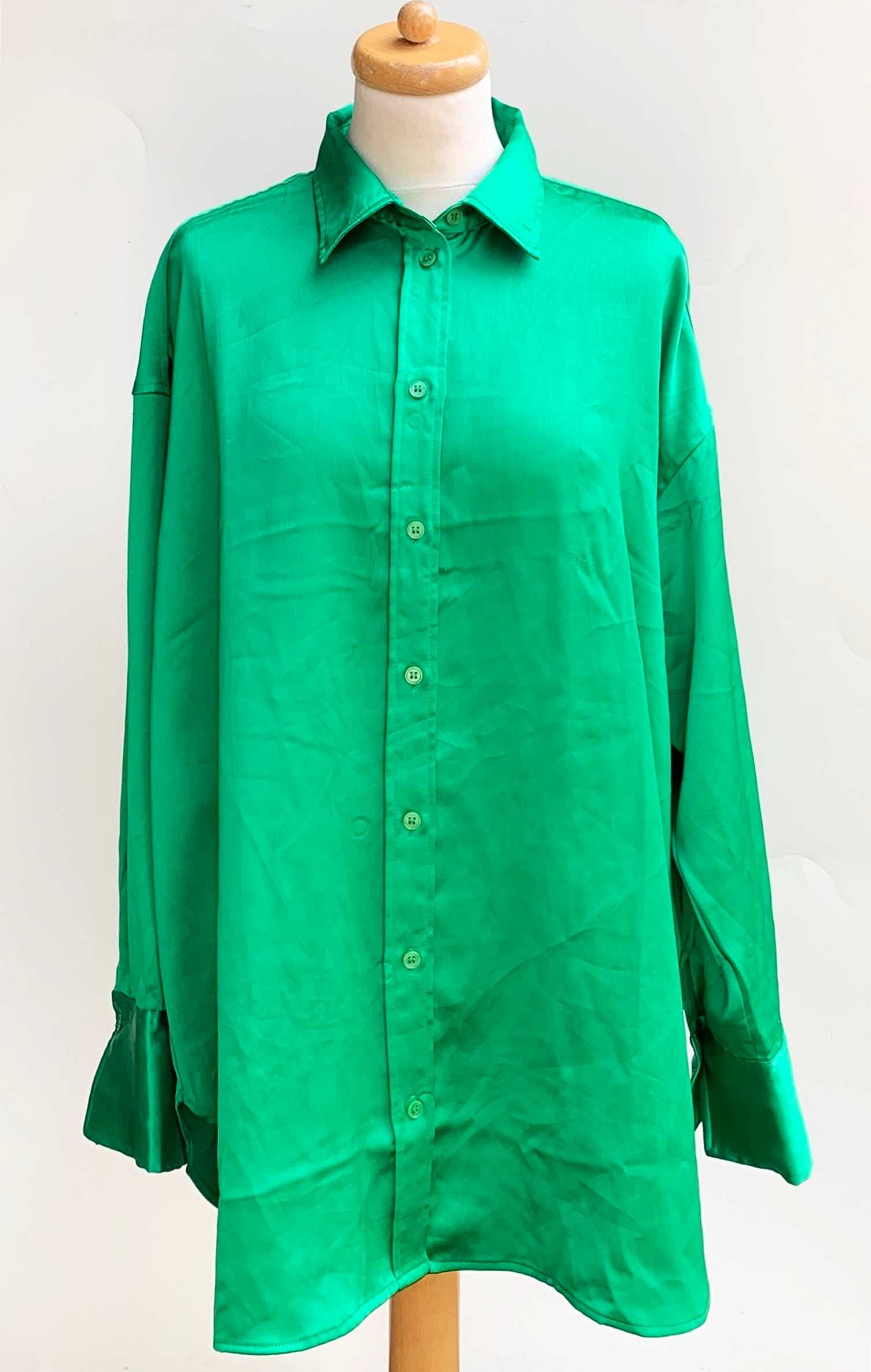Koszula Zielona H&M Zieleń Trawiasta M 38 Połyskująca