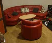 Sofa skórzana czerwona półokrągła z fotelem duża