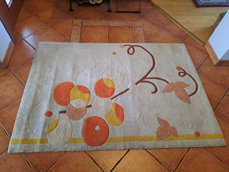 Dywan beżowy szary pomarańcz kwiaty 117 x 165  cm