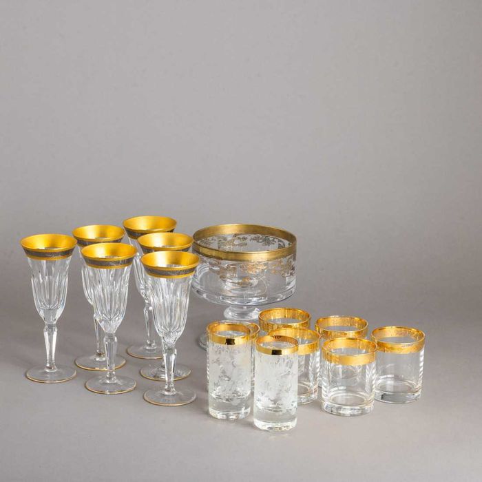 Conjunto de 6 colheres de chá e concha de açúcar em Art Deco em prata