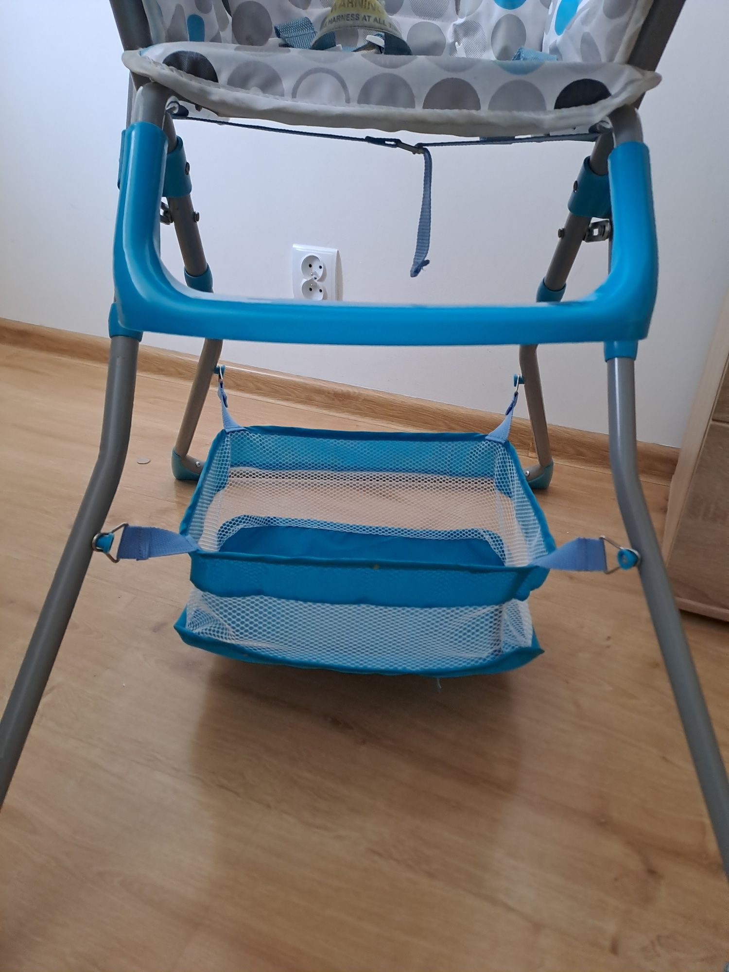 Składane krzesło krzesełko do karmienia biało niebieskie