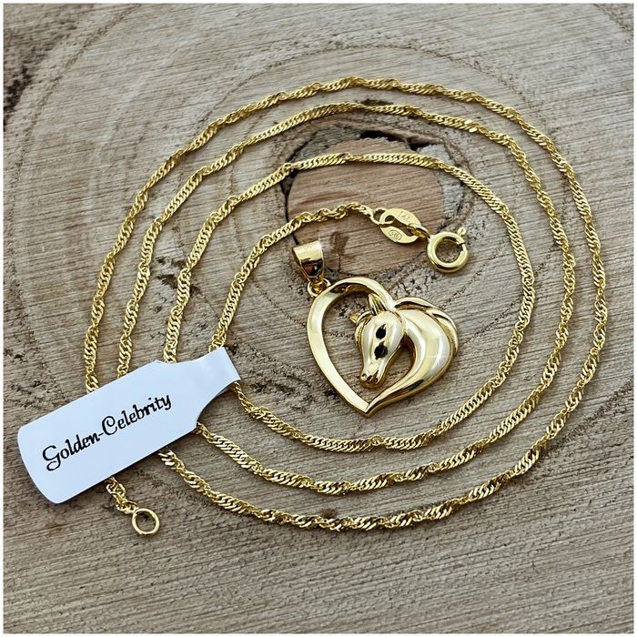 Złoty Naszyjnik Koń Konik Pr. 925 Łańcuszek Zawieszka + Róża Led W Szk