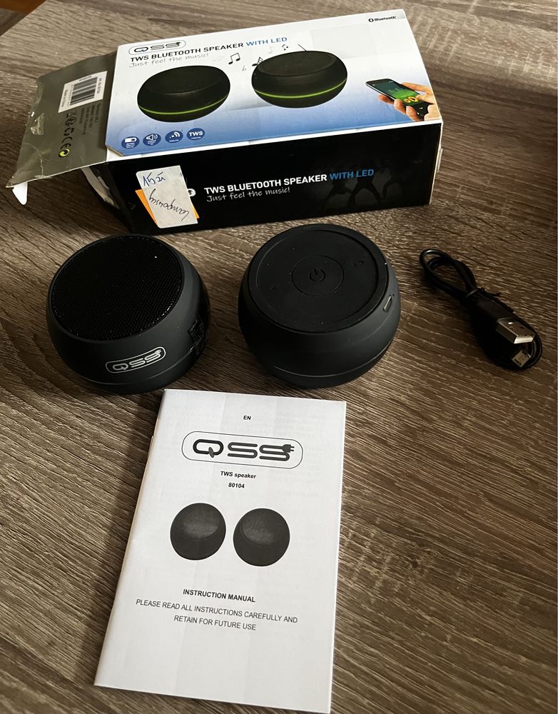 Nowy Zestaw 2 głośników QSS TWS BLUETOOTH SPEAKER LED - Okazja !