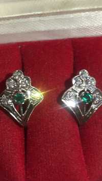 Сережки серьги 585 с бриллиантами изумрудами з діамантами смарагдами