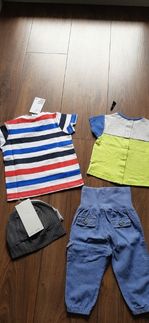 H&M, Kitchoun, zestaw paka ubrań, czapka, bluzka, t-shirt r.62/68