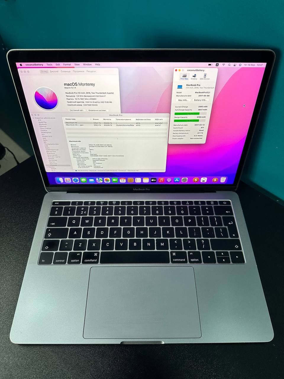 Ноутбук MacBook Pro 13 2016 (i7/16/256) Space Gray