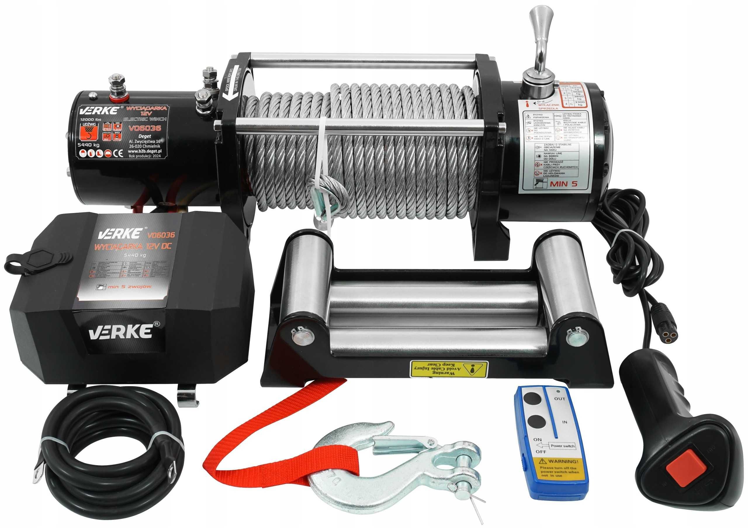 WYCIĄGARKA ELEKTRYCZNA 12V 5440KG Wciągarka Linowa Samochodowa 24M