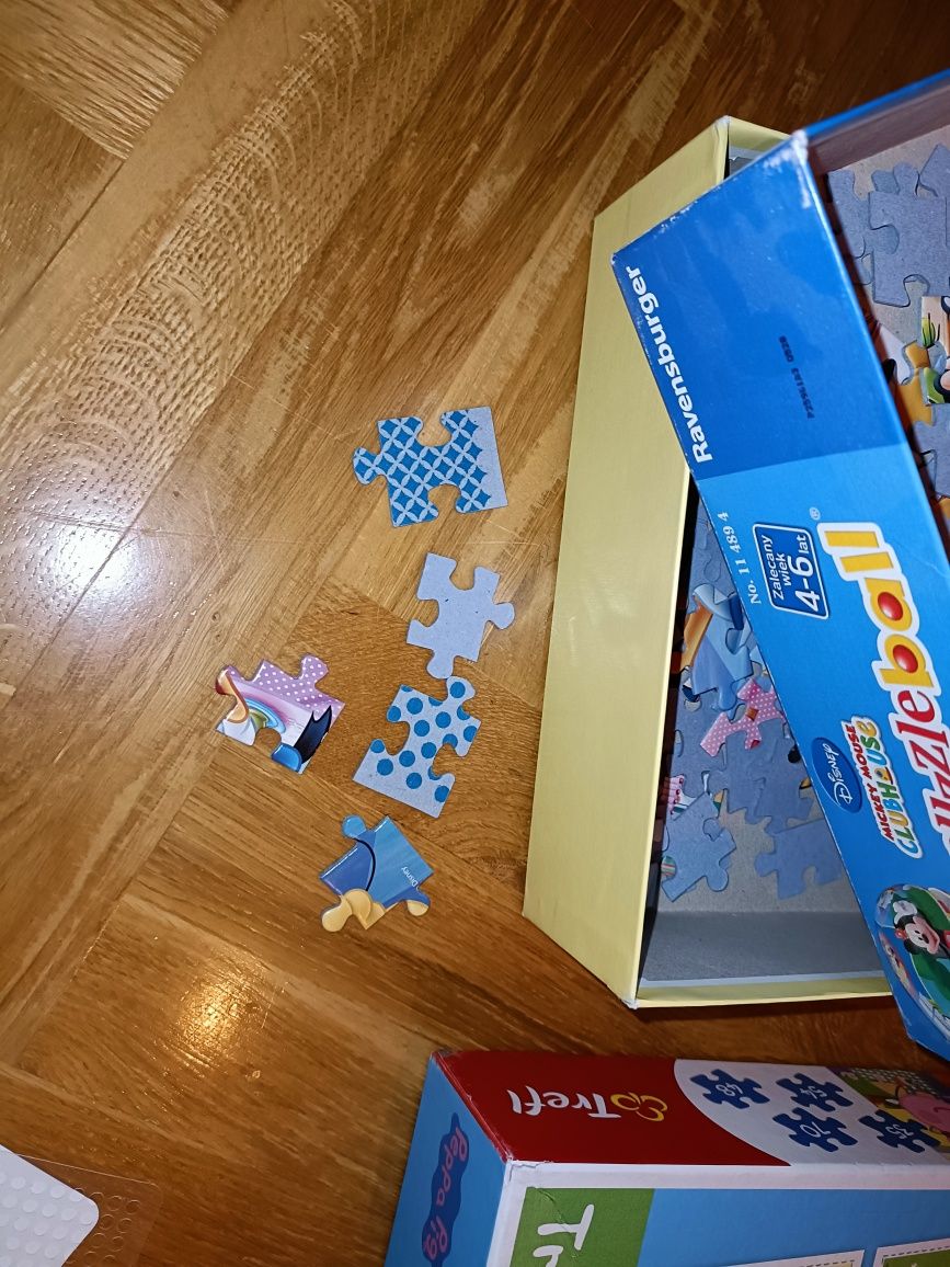 Zestaw układanek, puzzle, stemple, liczmany, zgadywanki