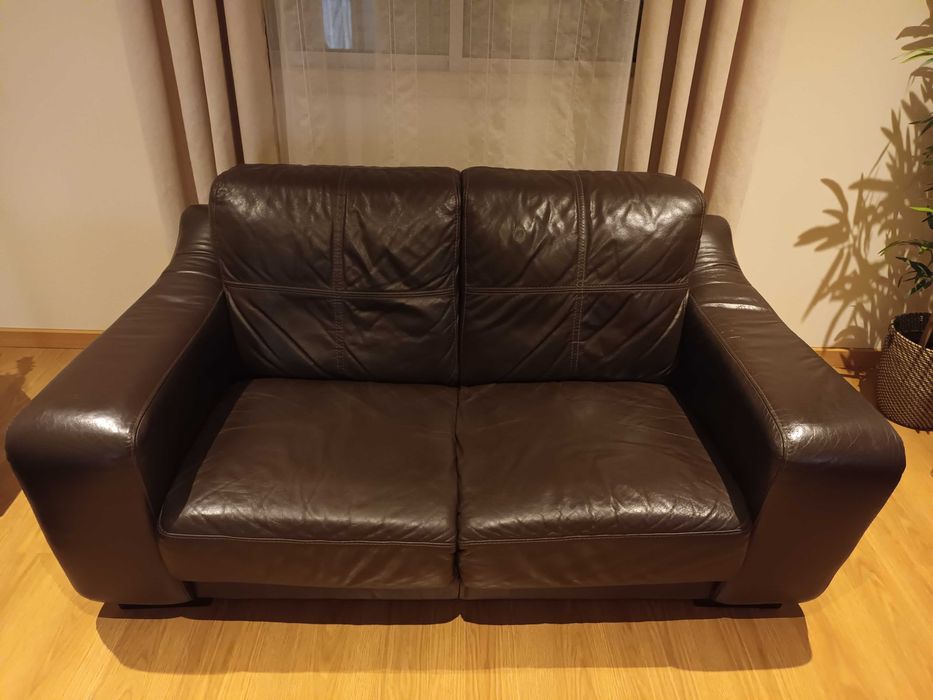 Conjunto Sofás de Pele Castanho Chocolate