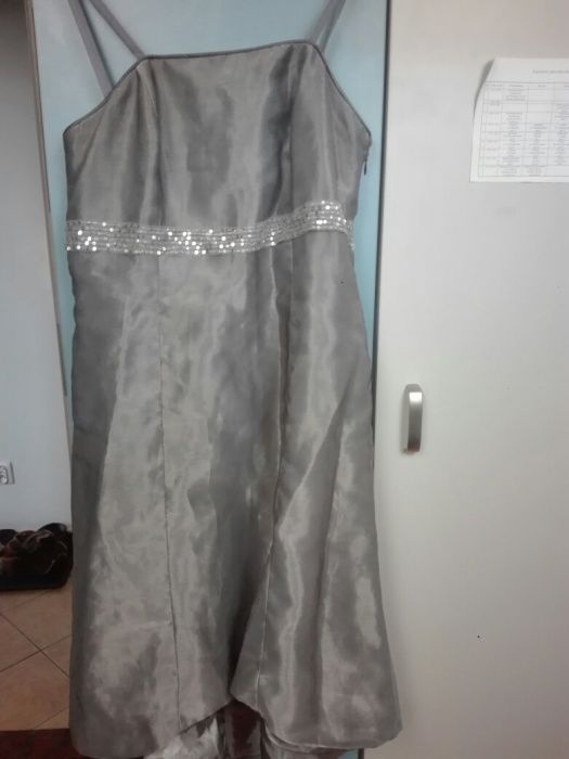 Sukienka 40 L srebrna, ślub, wesele podwyższony stan moze być ciążowa