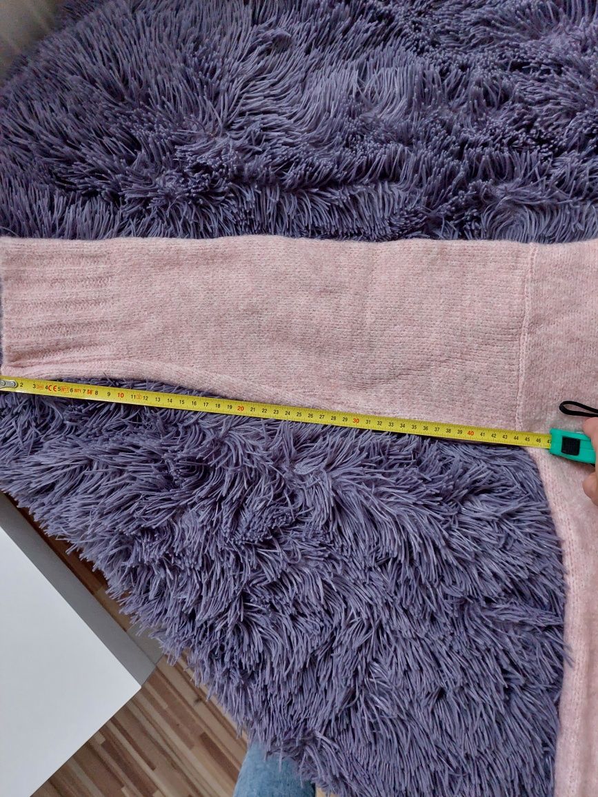 Nowy sweter bluza oversize z kapturem pudrowy róż wełna