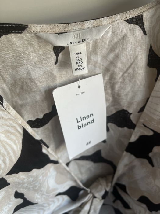 Lniana nowa bluzka na lato długi rękaw h&m