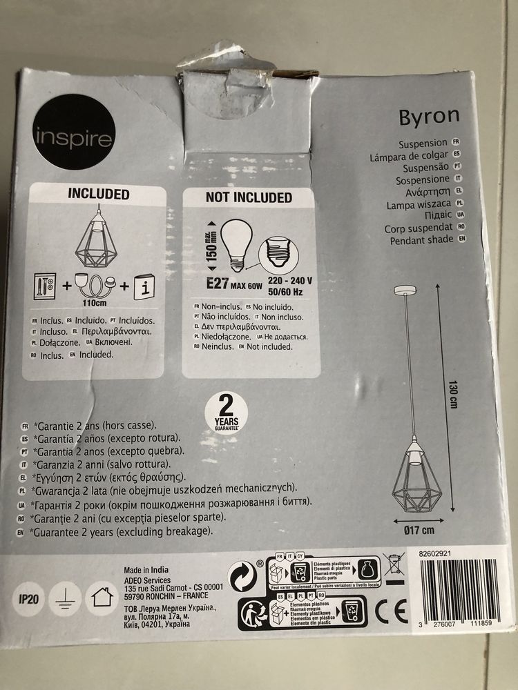 Lampa wisząca Byron Inspire czarna E27