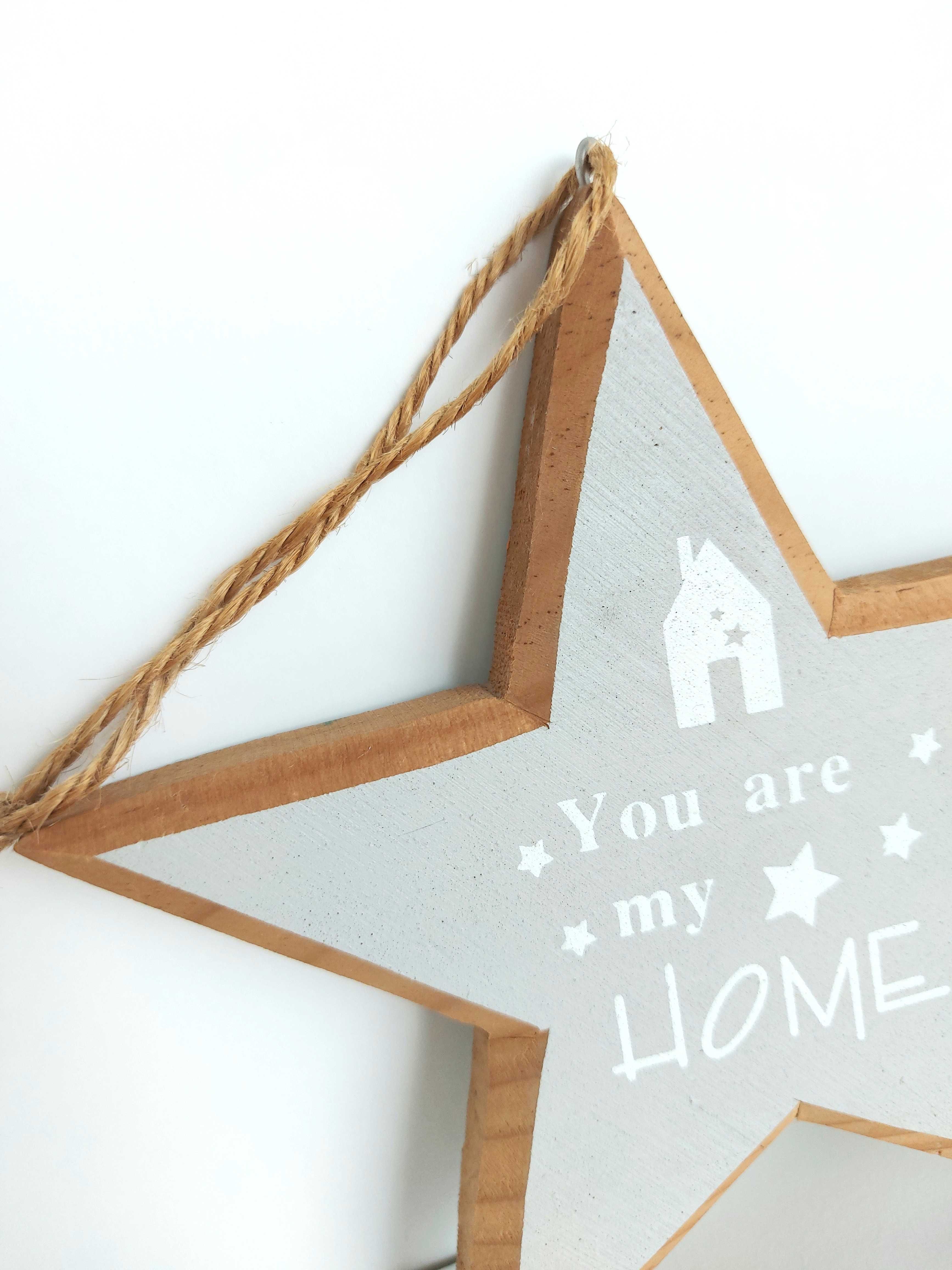 Gwiazdka z zawieszką drewniana dekoracja home boho scandi szara