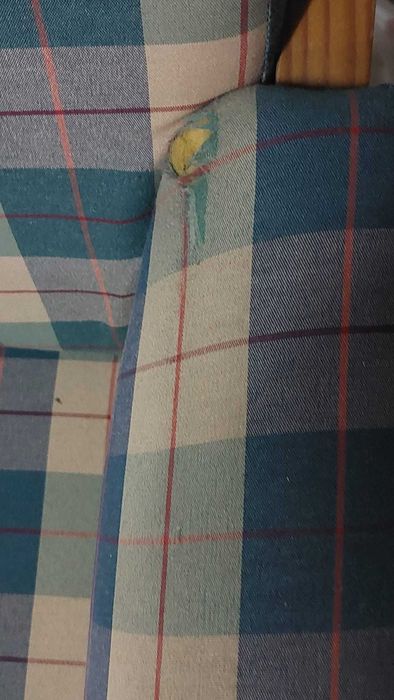 Conjunto de sofás em madeira e almofadas de tecido